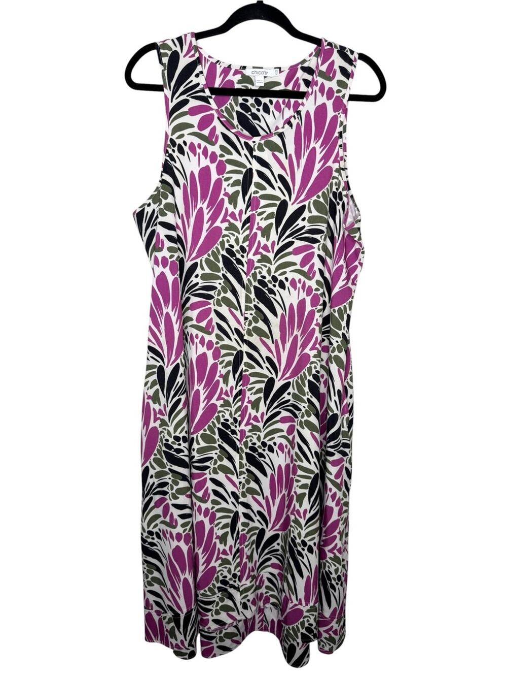 CHICO’S / purple green white floral printed tank swing dress